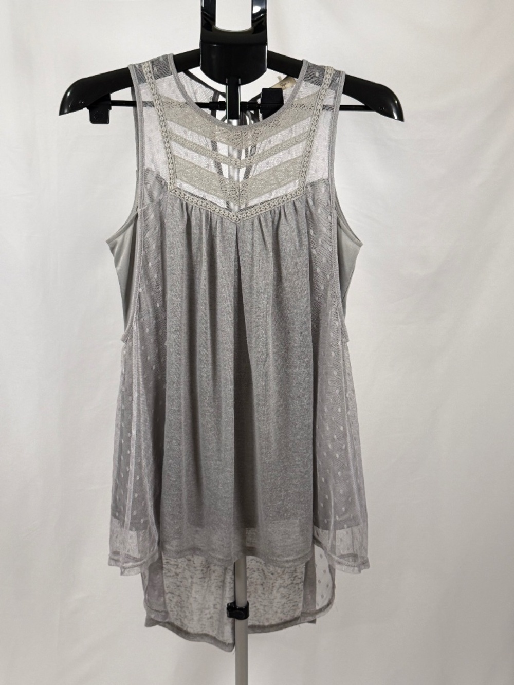 Ryu Gray Lace Mesh Tunic Top Small